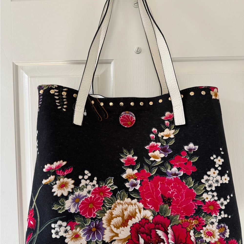 Trendy Boutique Black and Red Floral Tote